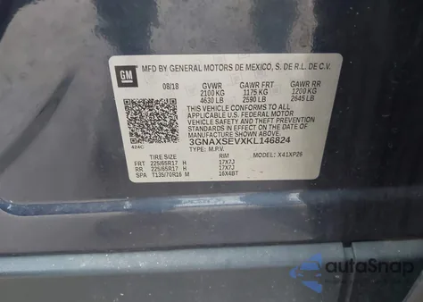 2019 Chevrolet Equinox Ls из США, поврежденный, VIN 3GNAXSEVXKL146824